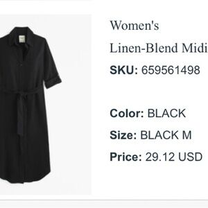 Black Linen-Blend Midi Dress